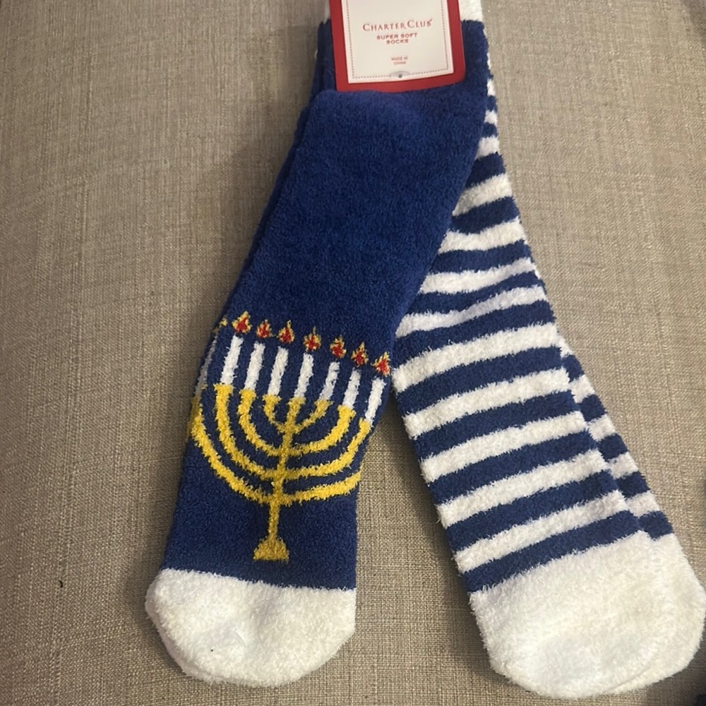 Charter Club Blue and White Casual Socks with Festive Design